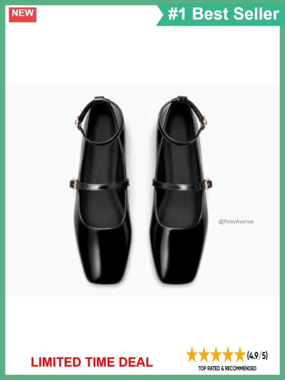 Coutgo Mary Jane Pumps Square Toe Chunky Low Heel Patant Faux Leather - Picture 5 of 6